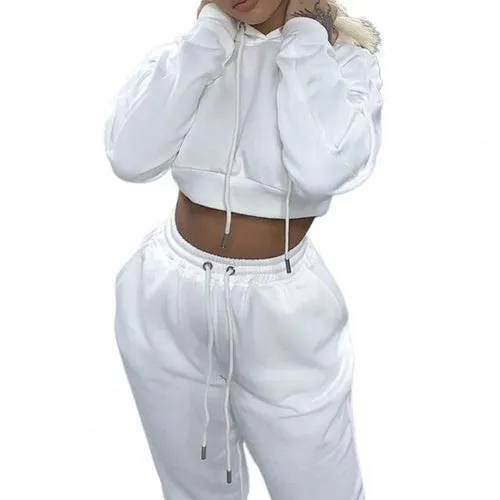 2022- White Sexy Hoodies Pants Set Tracksuit