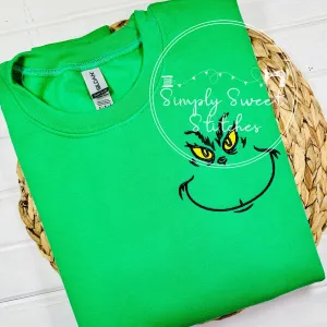 2386 - RESTING GRINCH FACE POCKET - EMBROIDERY ADULT SWEATSHIRT