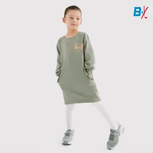 5.10.15 Panda Print Side Pocket Dull Green Long Sweatshirt 12823