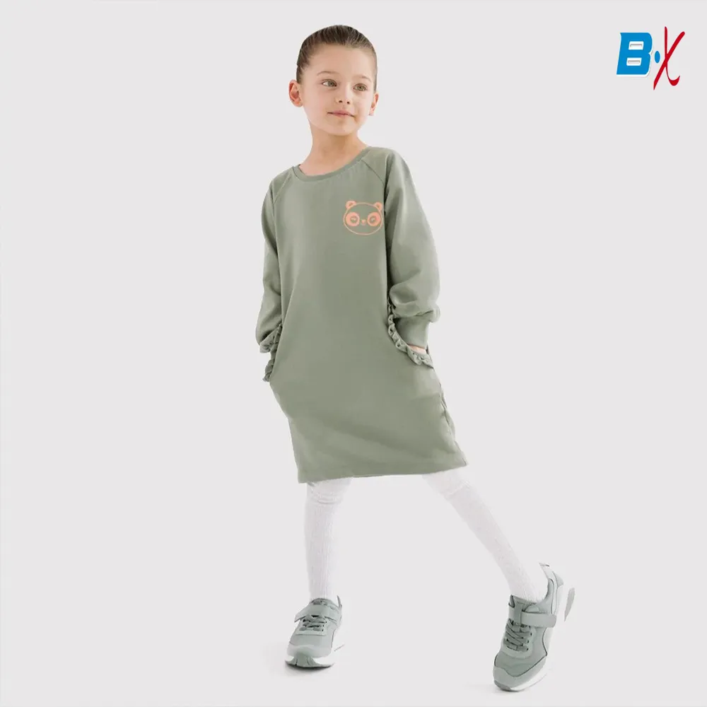 5.10.15 Panda Print Side Pocket Dull Green Long Sweatshirt 12823