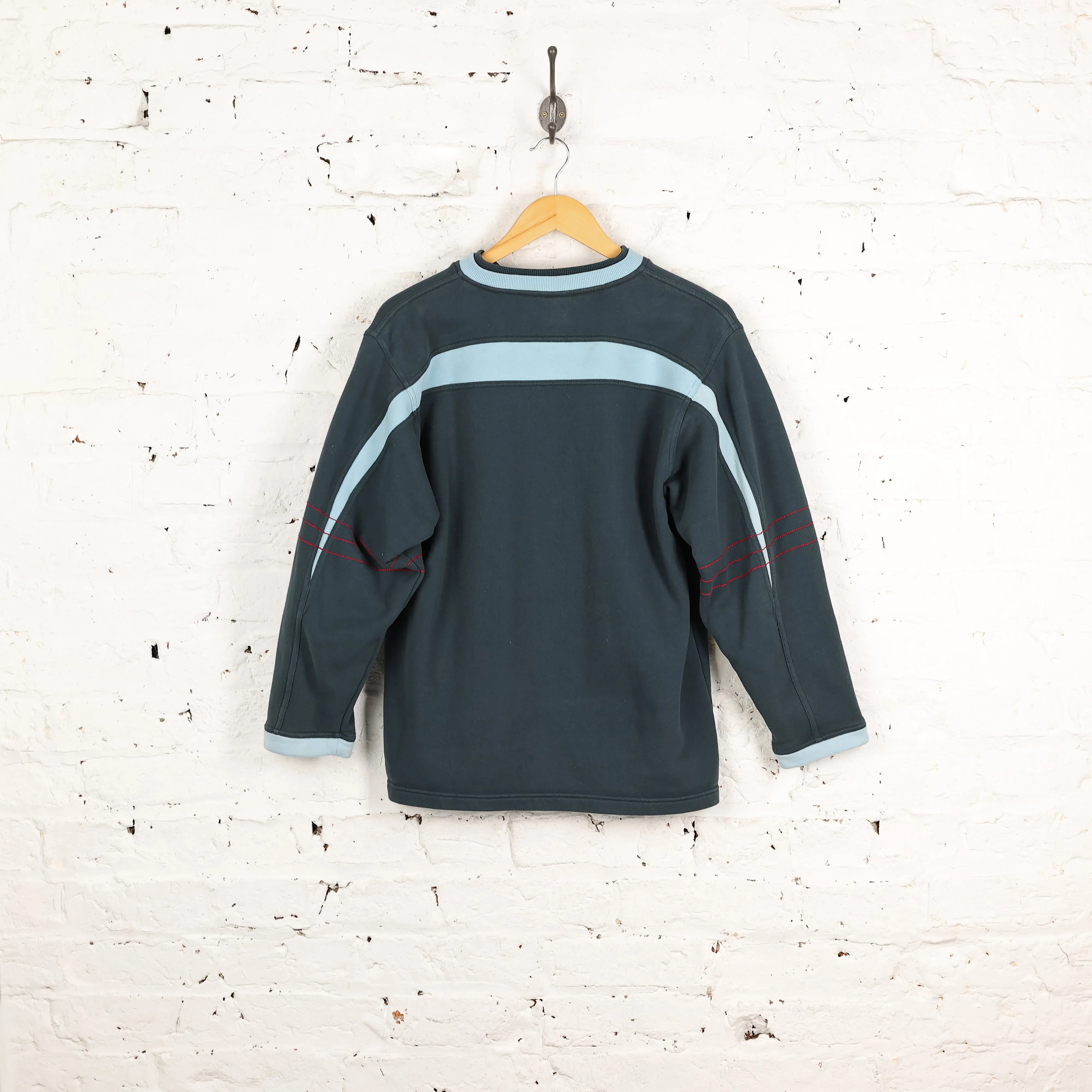 Adidas V Neck 90s Sweatshirt - Blue - M