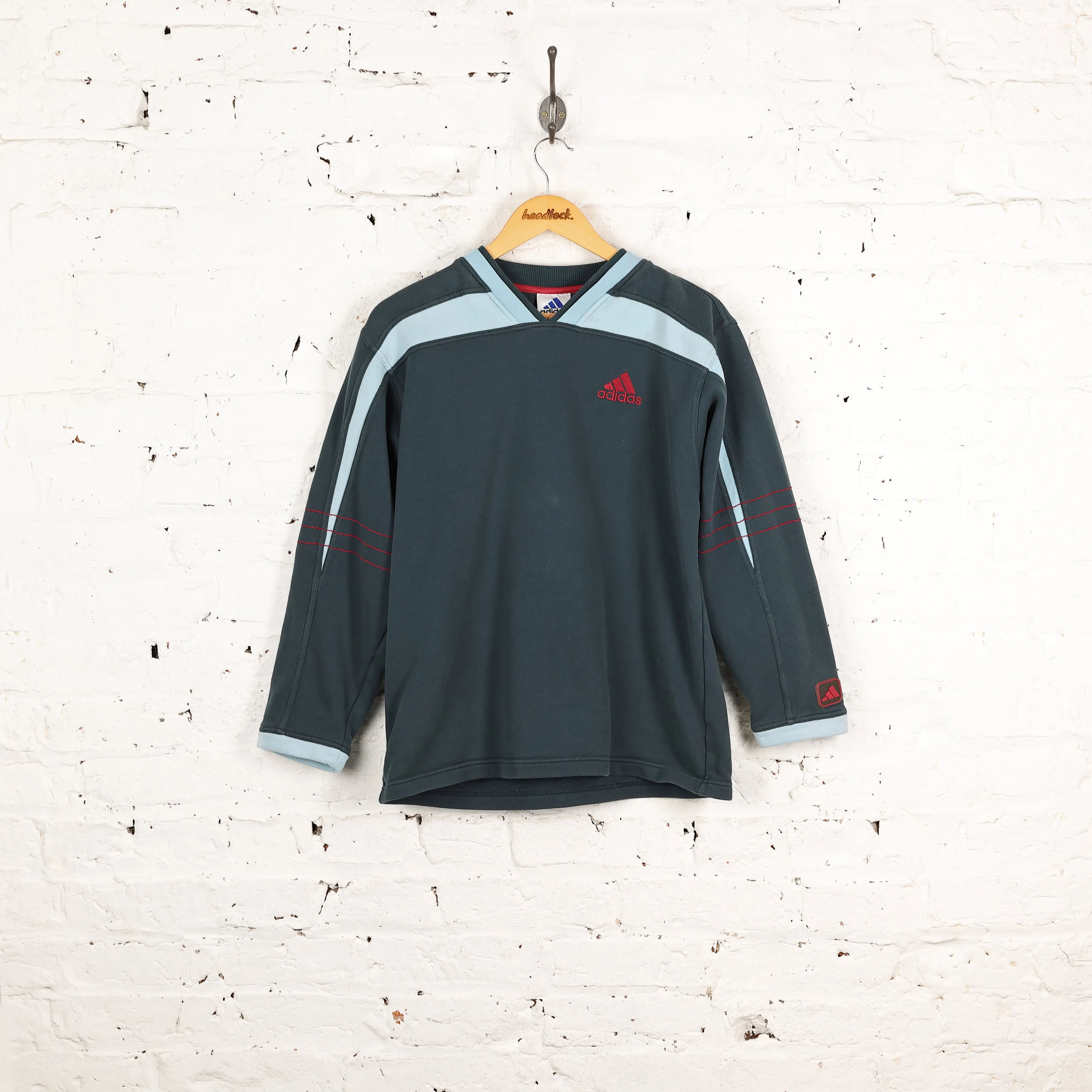 Adidas V Neck 90s Sweatshirt - Blue - M