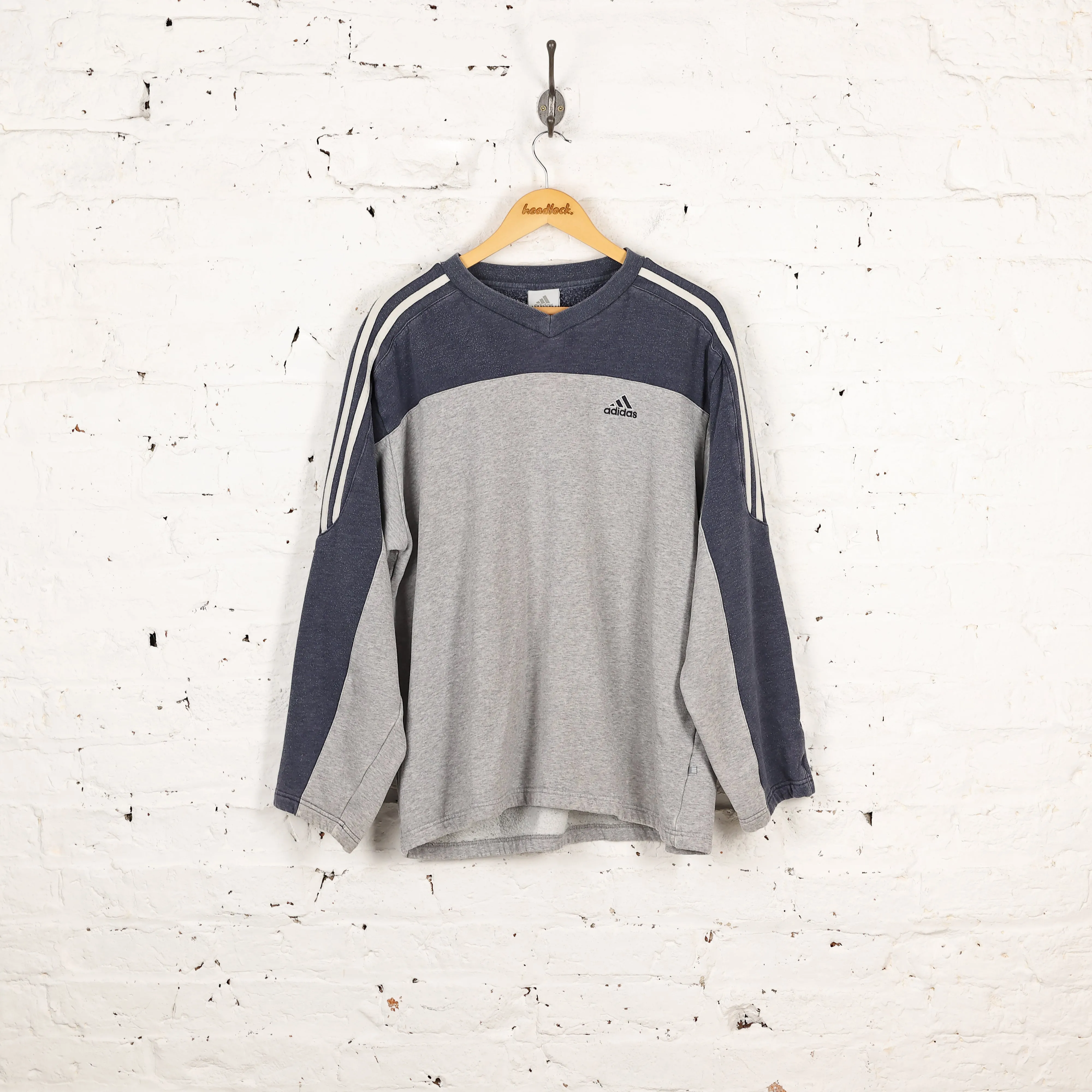 Adidas V Neck 90s Sweatshirt - Grey - L