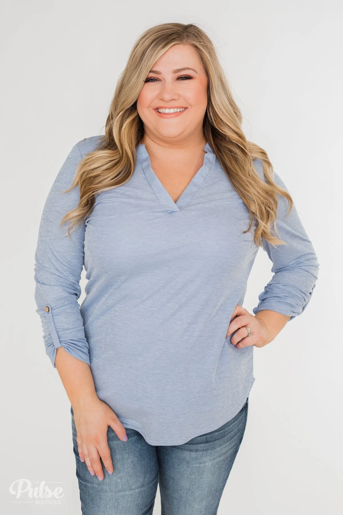 Always Be True V-Neck Top - Light Denim