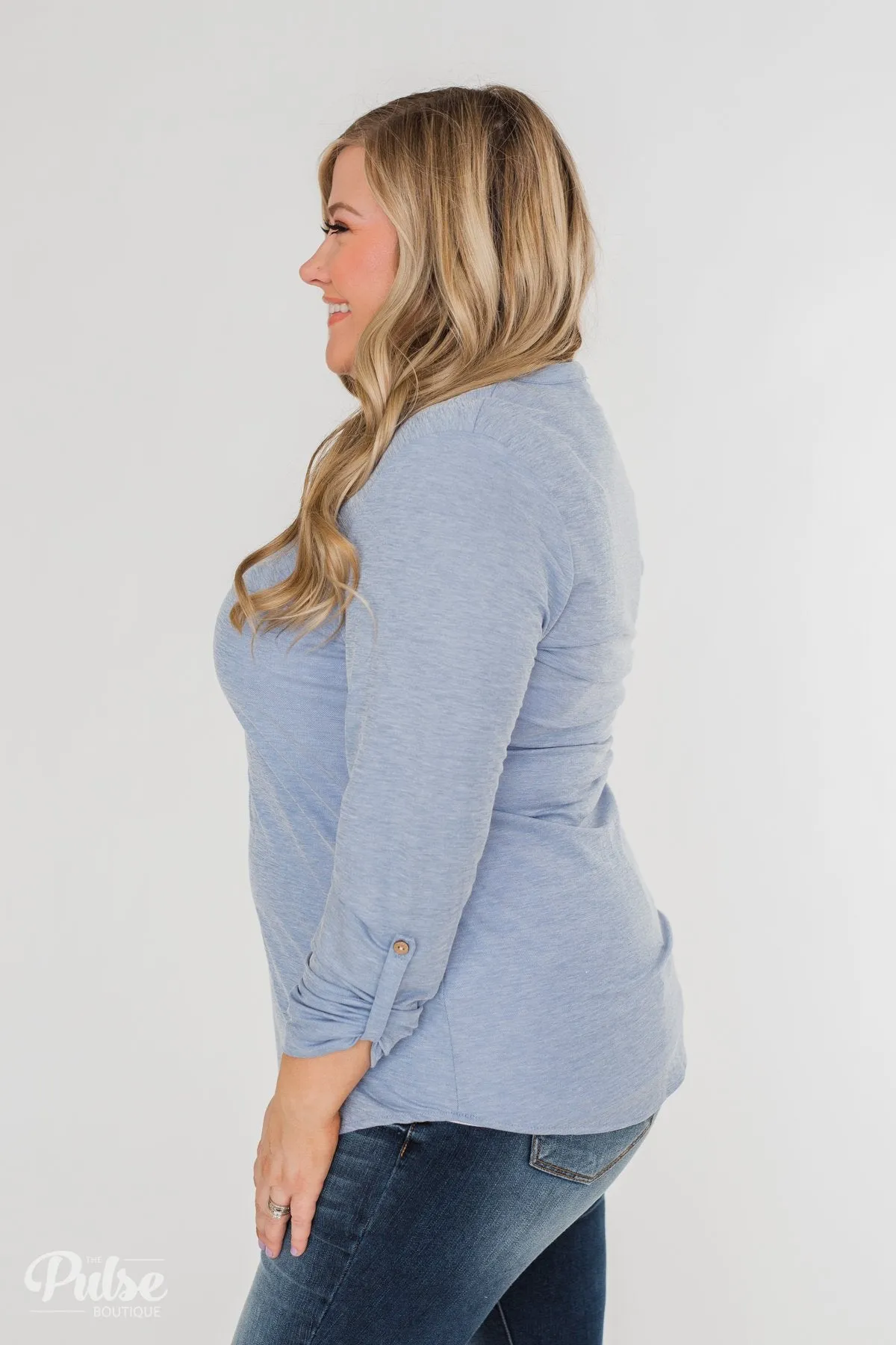 Always Be True V-Neck Top - Light Denim
