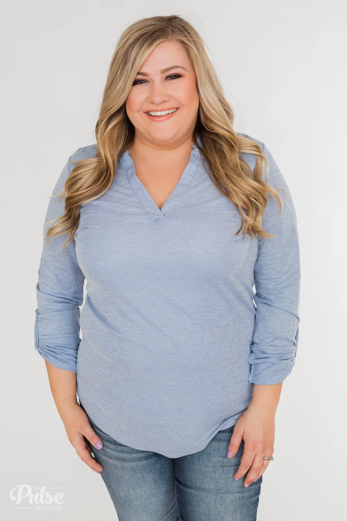 Always Be True V-Neck Top - Light Denim