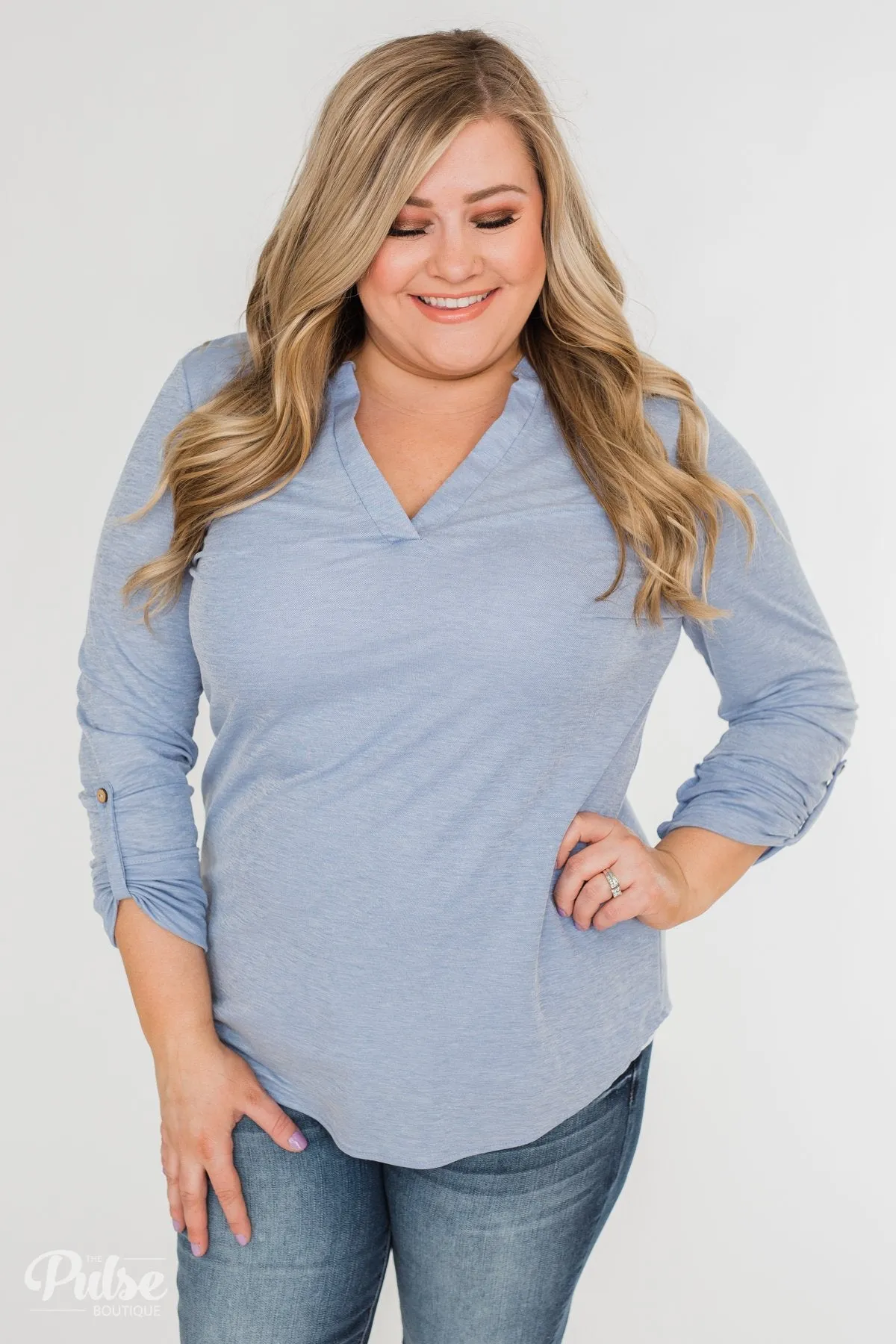 Always Be True V-Neck Top - Light Denim