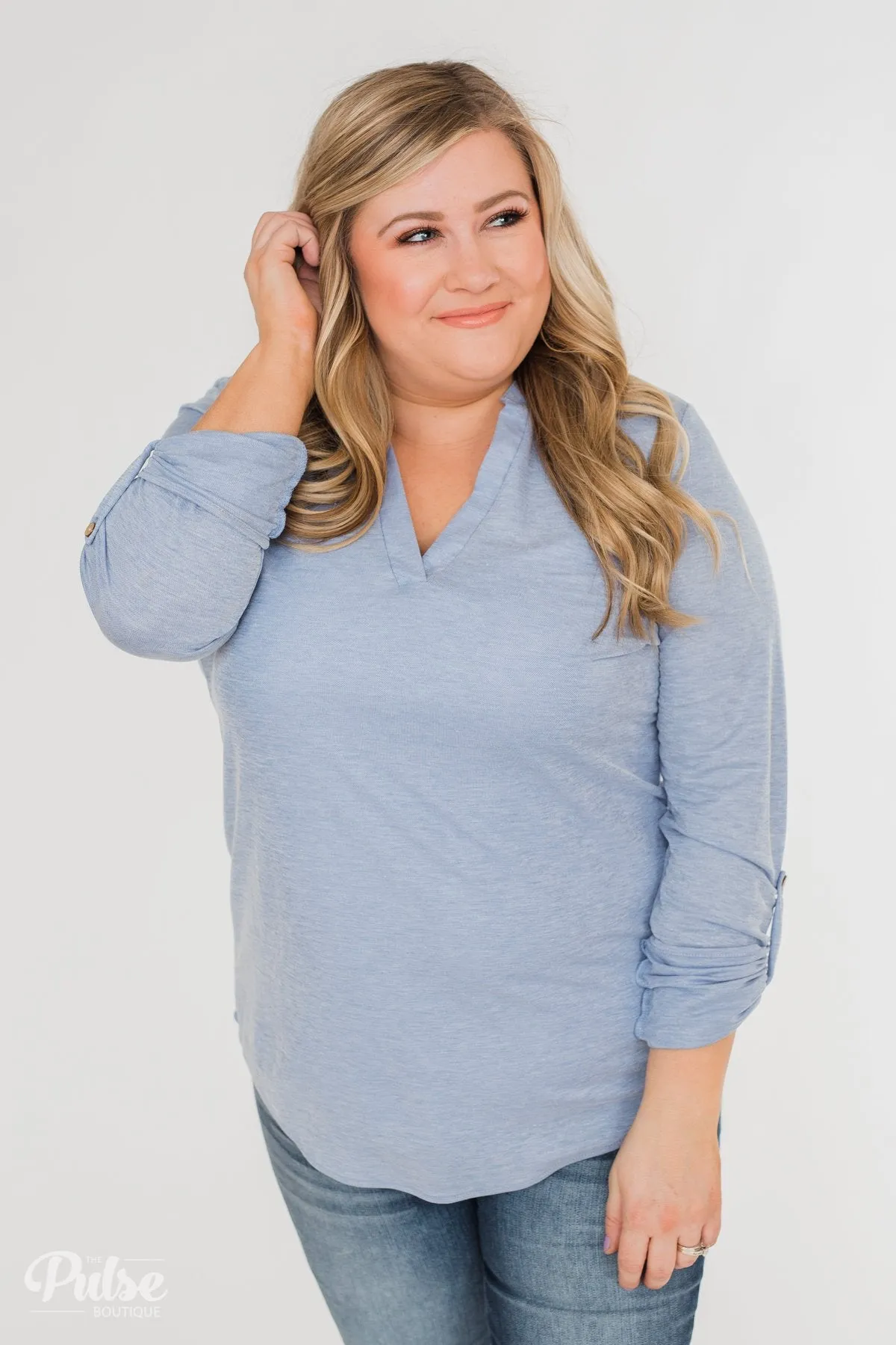 Always Be True V-Neck Top - Light Denim