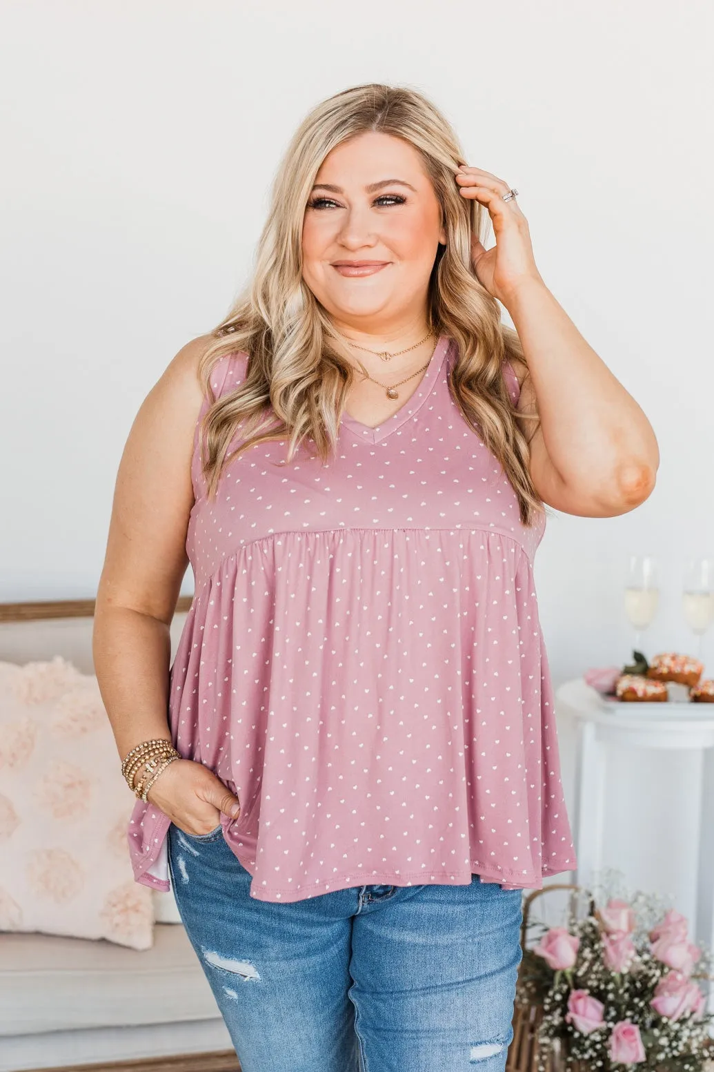 Always Be Yours V-Neck Tank Top- Pink