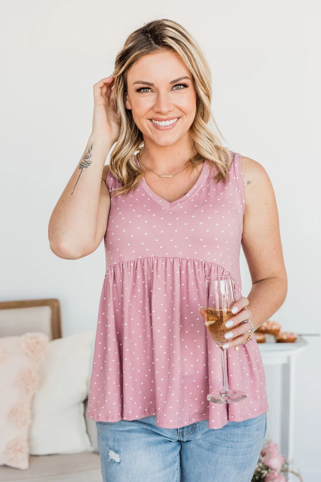 Always Be Yours V-Neck Tank Top- Pink