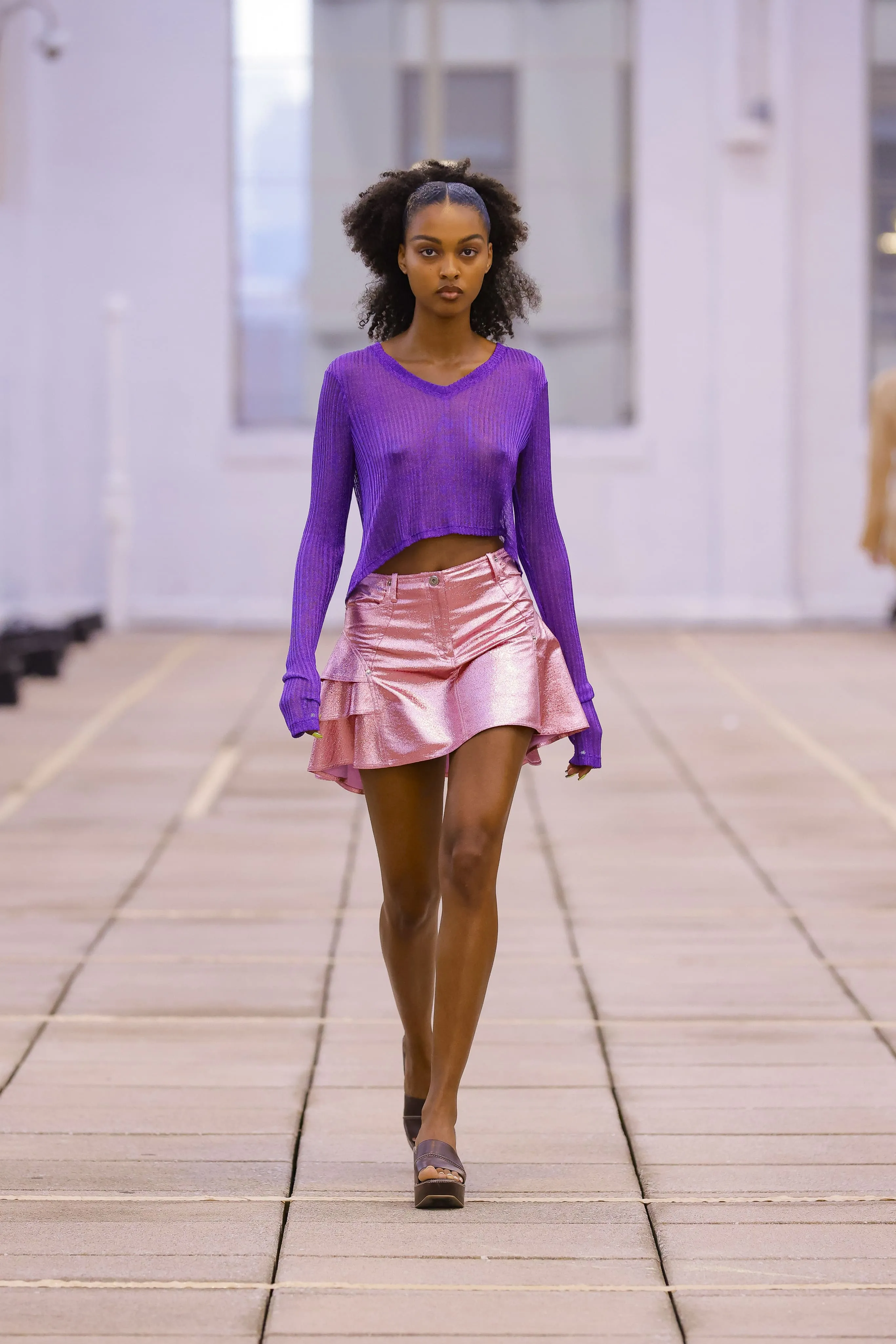 Amethyst Metallic V-Neck Cropped Top
