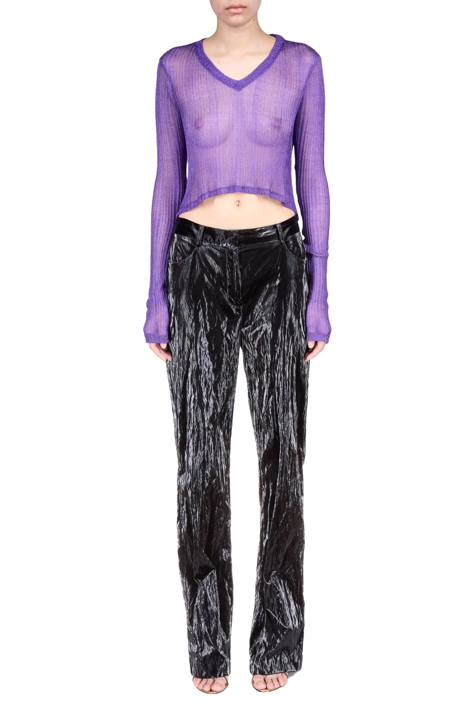 Amethyst Metallic V-Neck Cropped Top