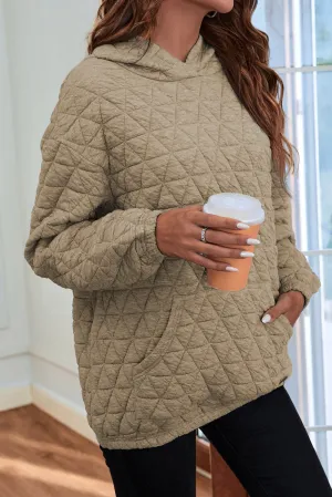 Apricot khaki Quilted Kangaroo Pocket Hoodie