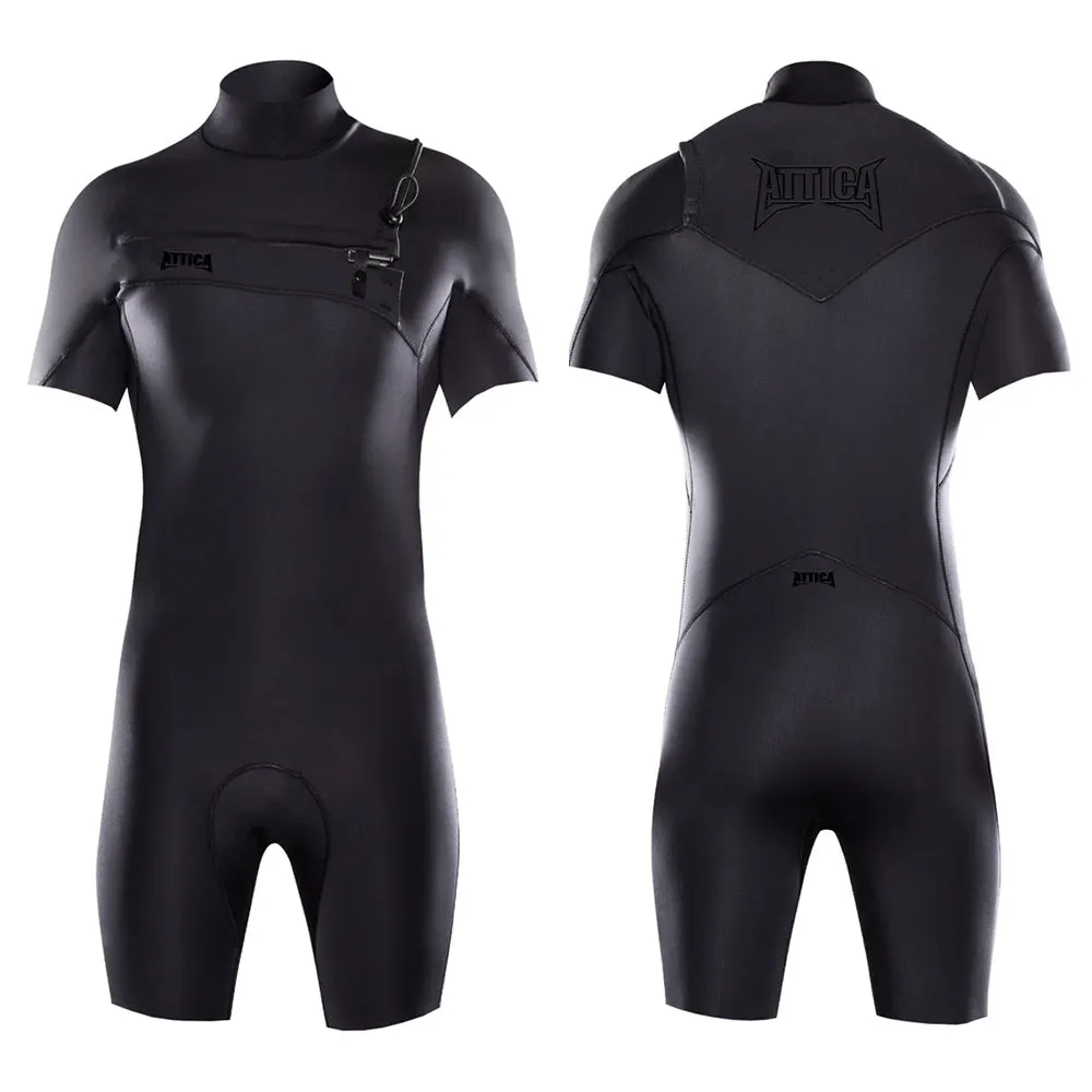 ATTICA OMEGA SHORT SLEEVE CHEST ZIP 2/2mm SPRINGSUIT BLACK NOIR