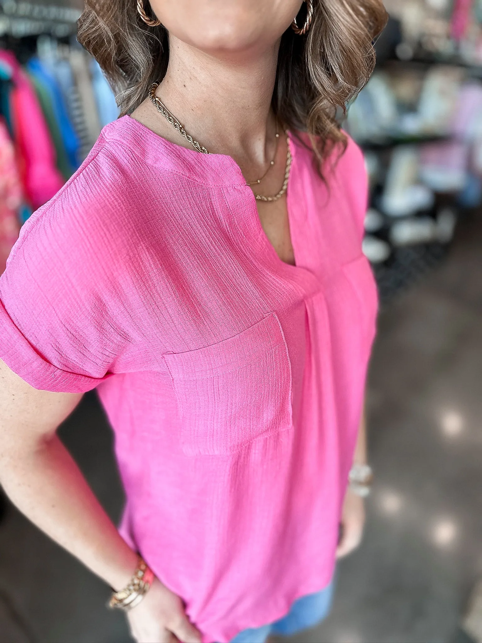 Bala Button Back V Neck Blouse