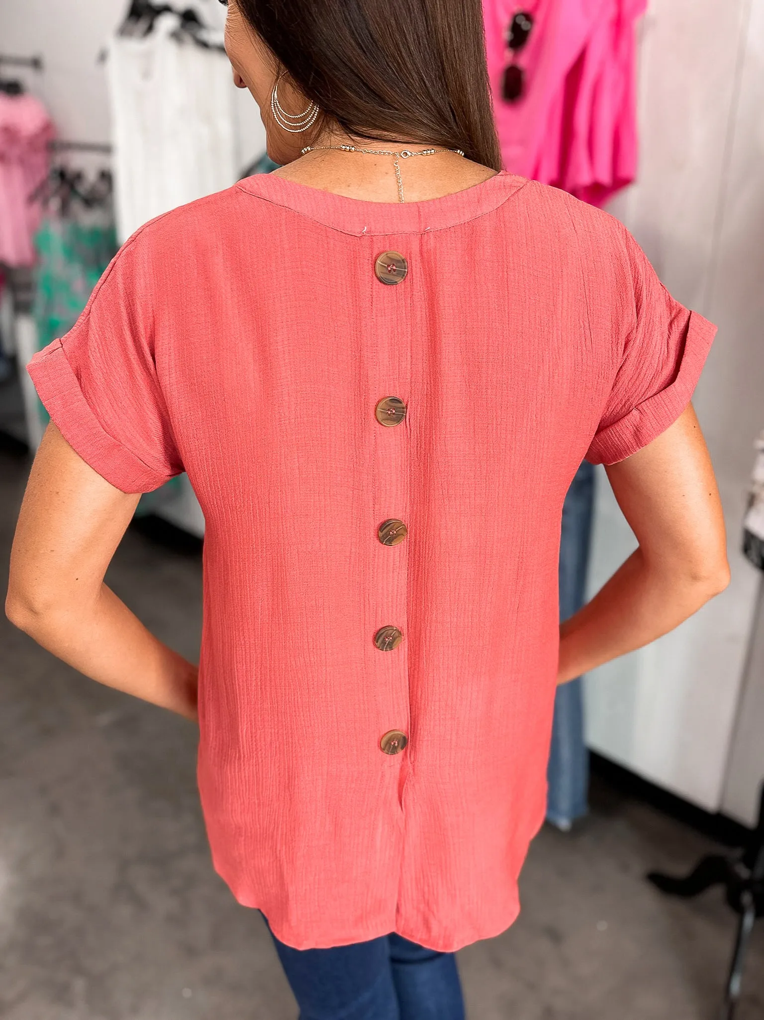 Bala Button Back V Neck Blouse