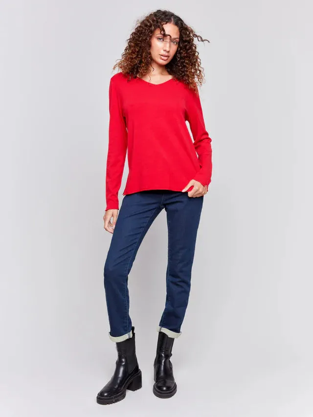 Basic V-Neck Sweater-Cranberry
