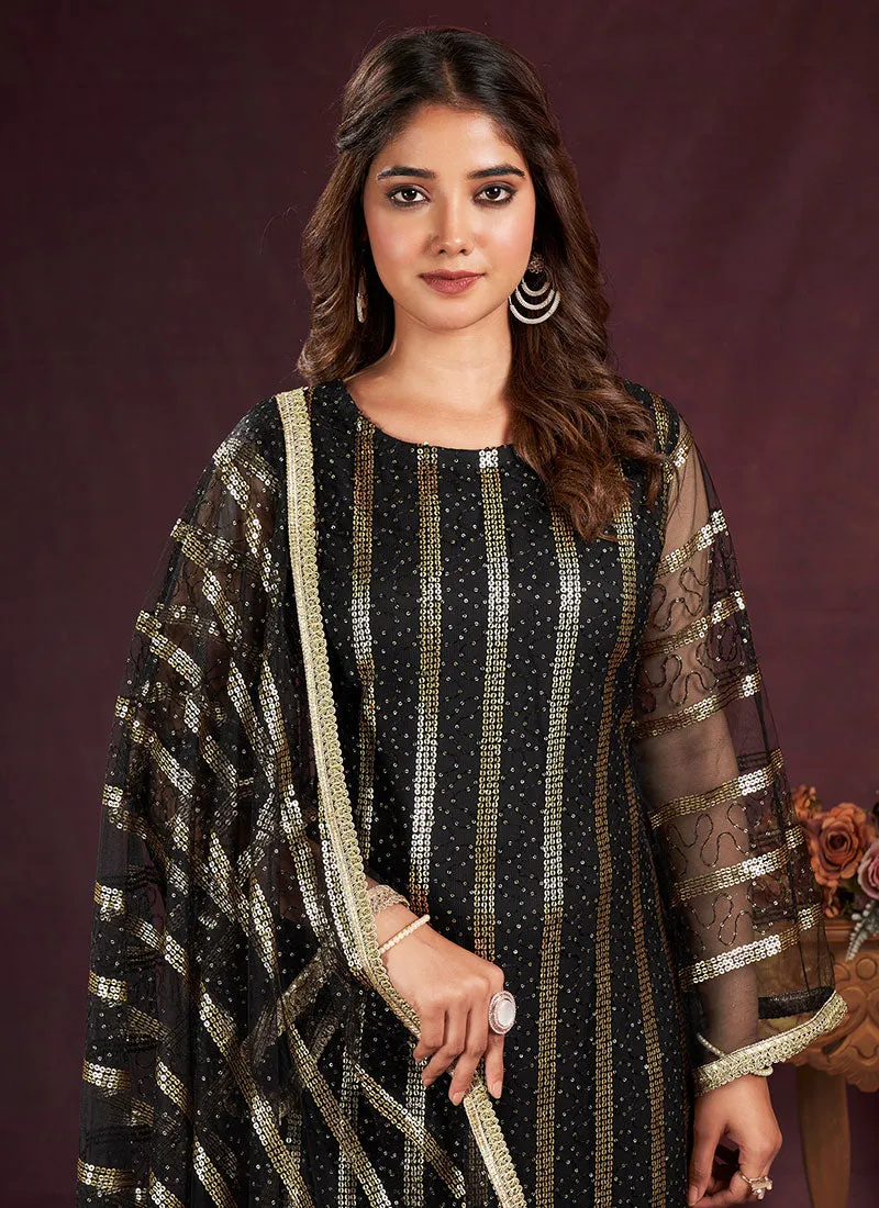 Black Golden Sequence Embroidery Pant Style Suit
