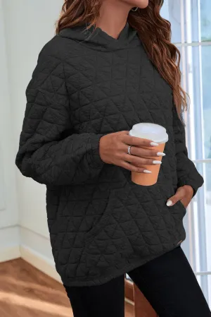 Black Quilted Kangaroo Pocket Hoodie