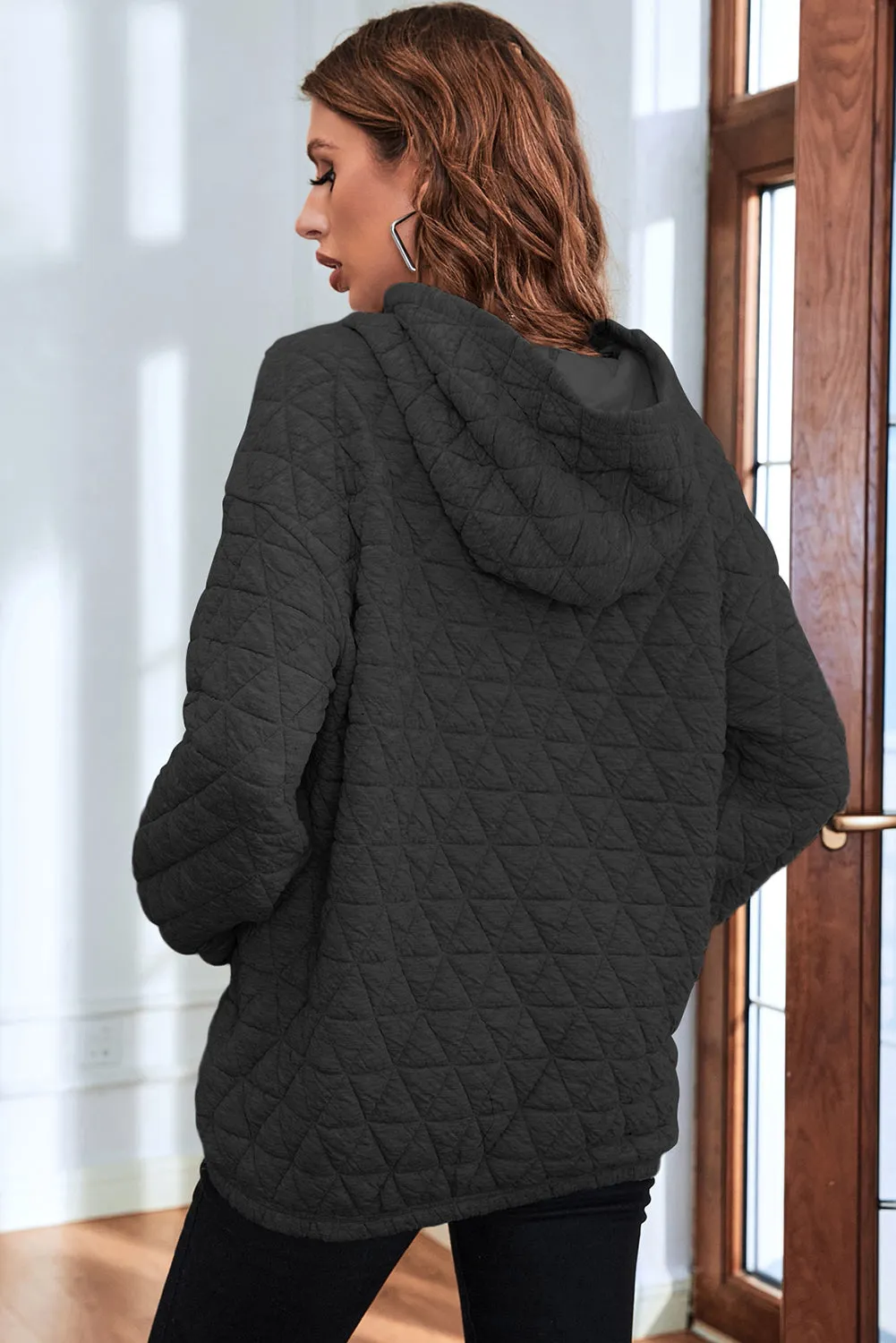 Black Quilted Kangaroo Pocket Hoodie
