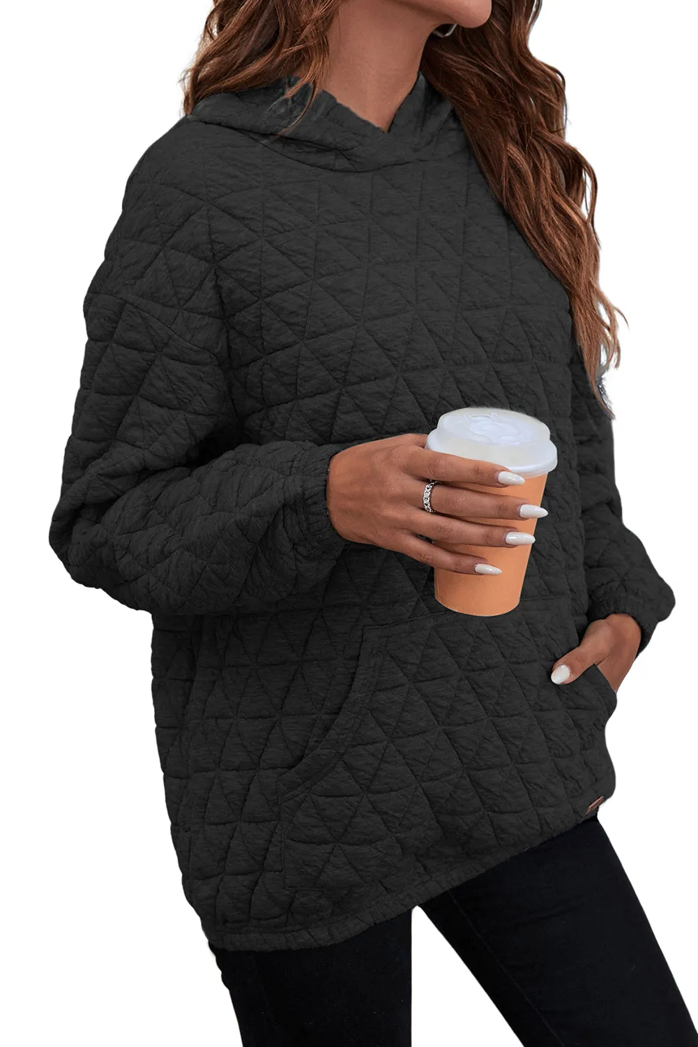 Black Quilted Kangaroo Pocket Hoodie