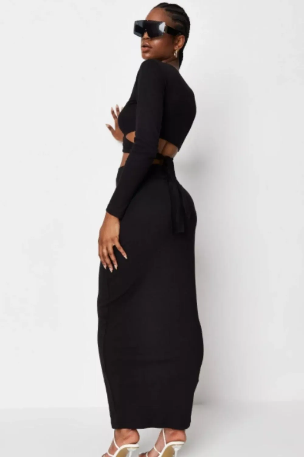 Black Rib Tie Back Top