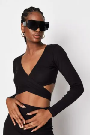 Black Rib Tie Back Top