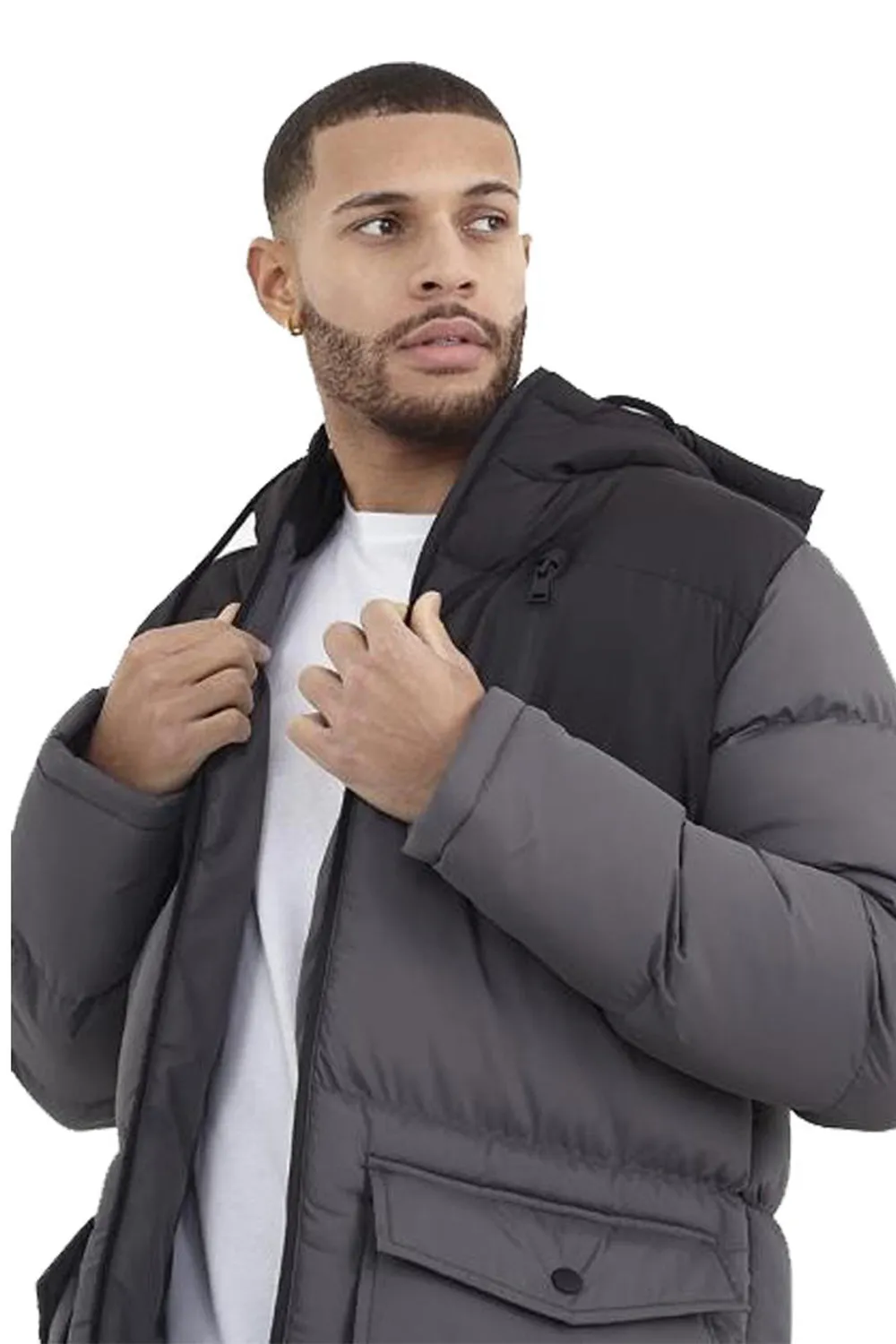 Brave Soul Mens Hooded Quilted Jacket