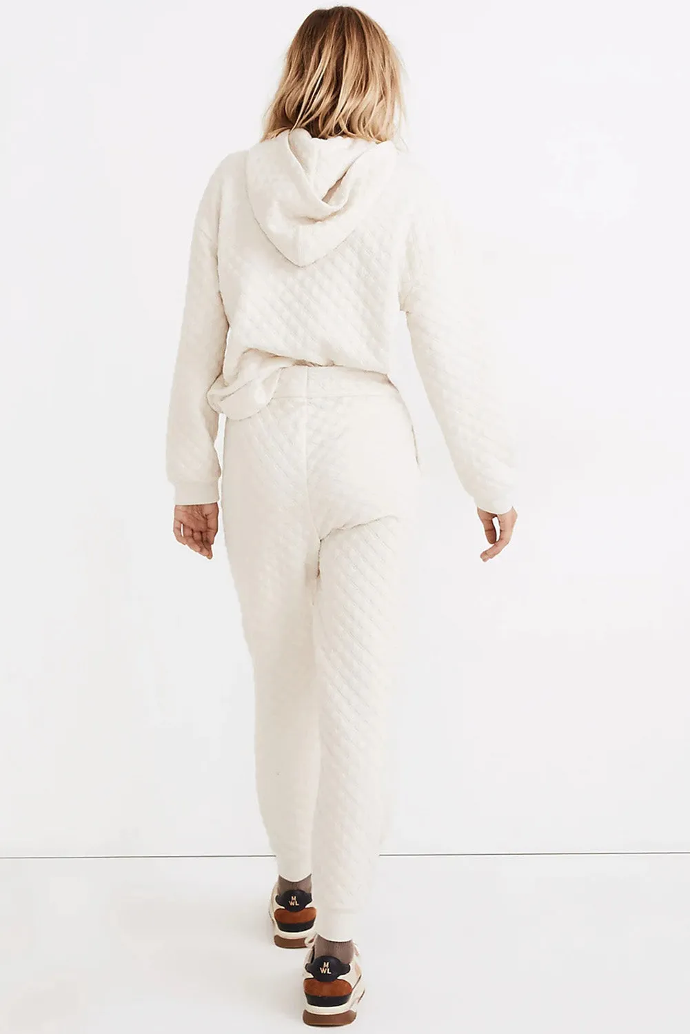 Bright White Quilted Hoodie and Sweatpants Two Piece Set