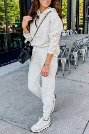 Bright White Quilted Hoodie and Sweatpants Two Piece Set
