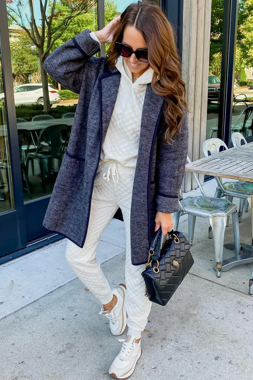 Bright White Quilted Hoodie and Sweatpants Two Piece Set