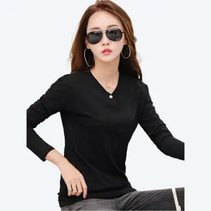 Buttoned V-Neck Long-Sleeve Casual Tops