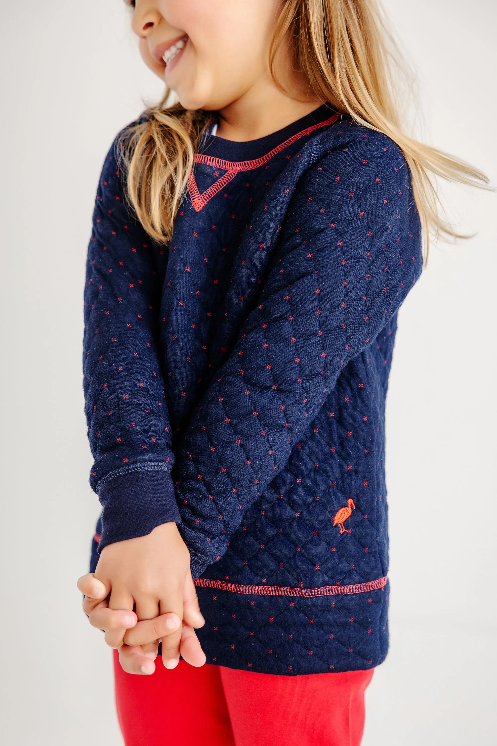 Cassidy Comfy Crewneck (Quilted) - Nantucket Navy with Richmond Red Stitching & Stork