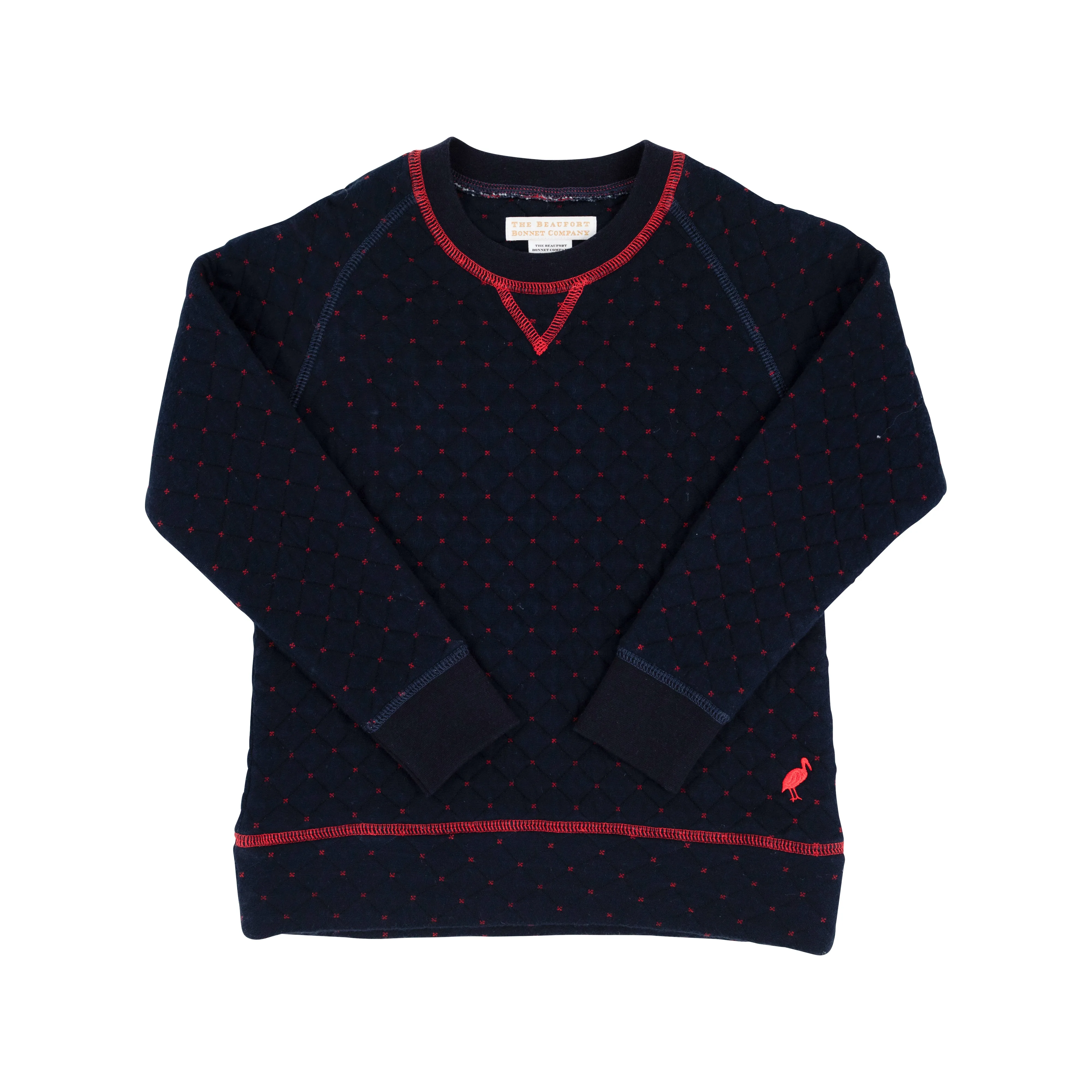 Cassidy Comfy Crewneck (Quilted) - Nantucket Navy with Richmond Red Stitching & Stork