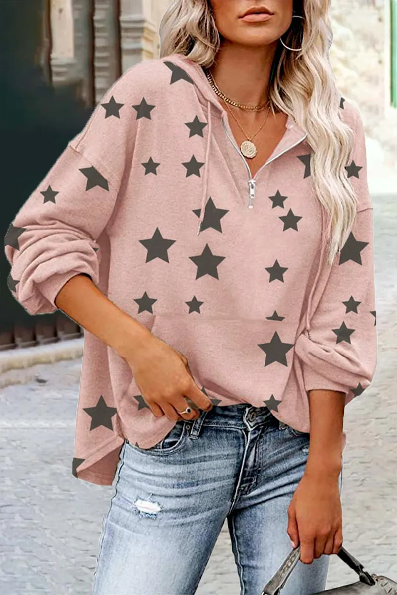 Casual The stars Pocket Zipper V Neck Tops(5 Colors)