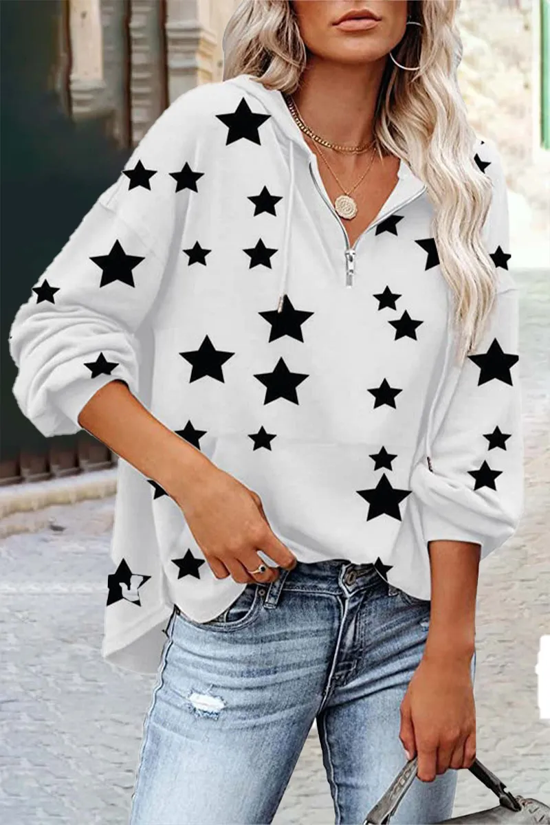 Casual The stars Pocket Zipper V Neck Tops(5 Colors)