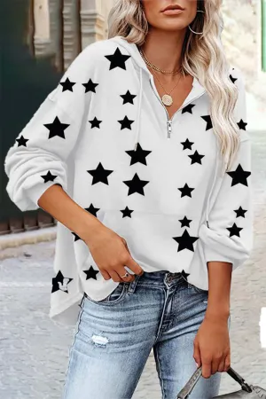 Casual The stars Pocket Zipper V Neck Tops(5 Colors)