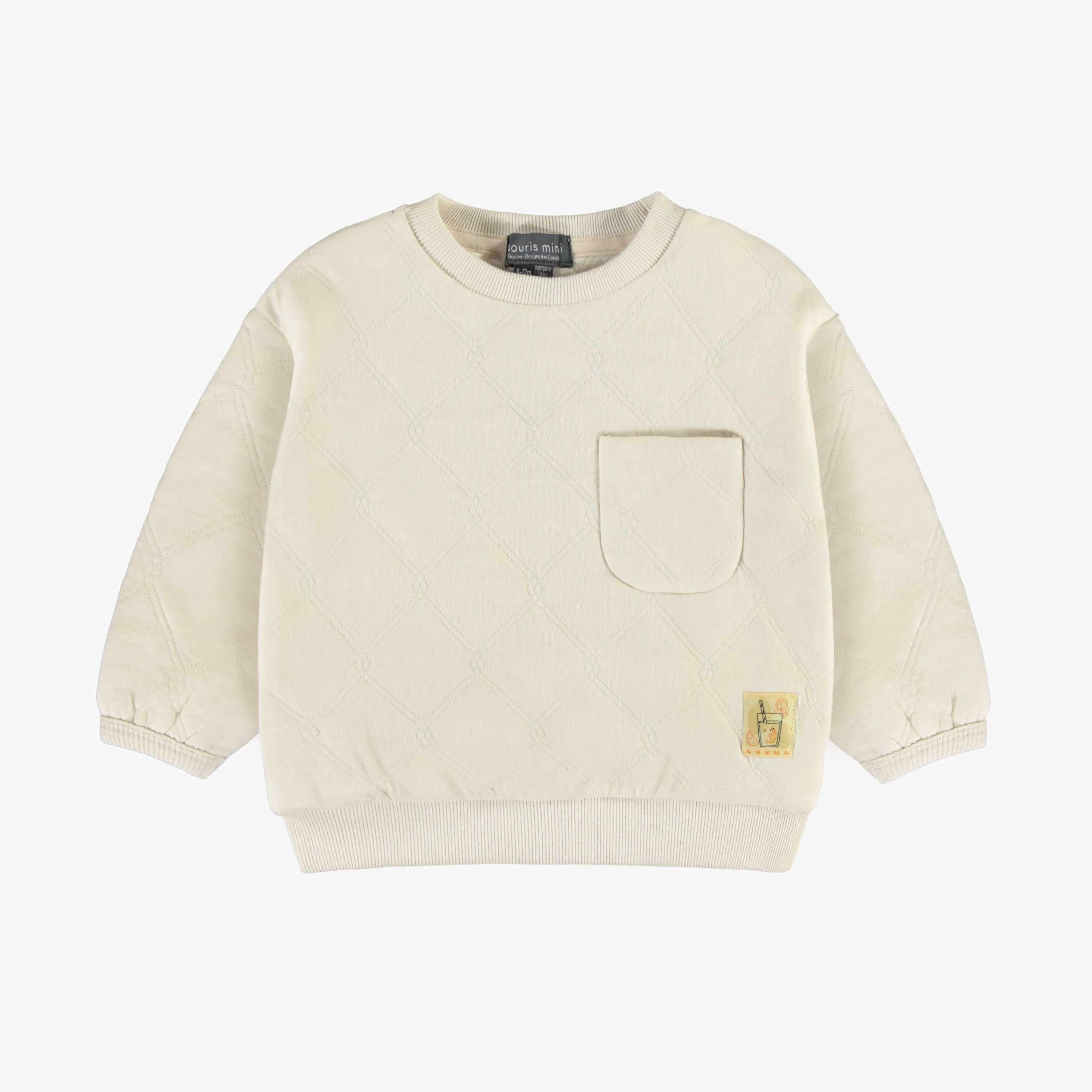 Chandail crème en jersey matelassé, bébé || Cream quilted jersey sweater, baby