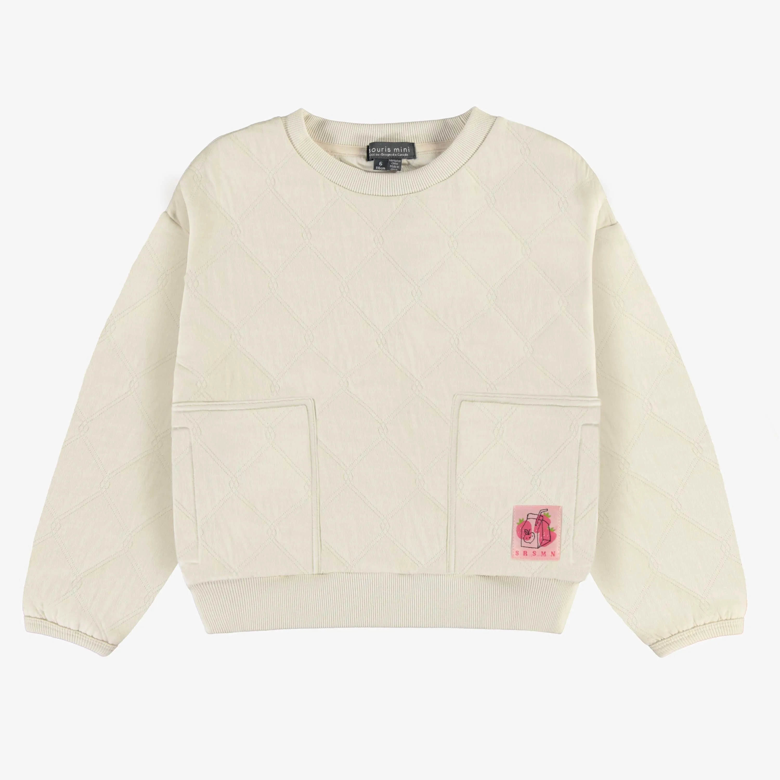 Chandail crème en jersey matelassé, enfant || Cream quilted jersey sweater, child