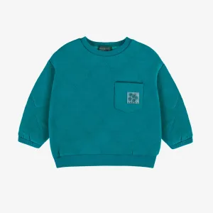 Chandail turquoise en jersey matelassé, bébé || Turquoise quilted jersey sweater, baby