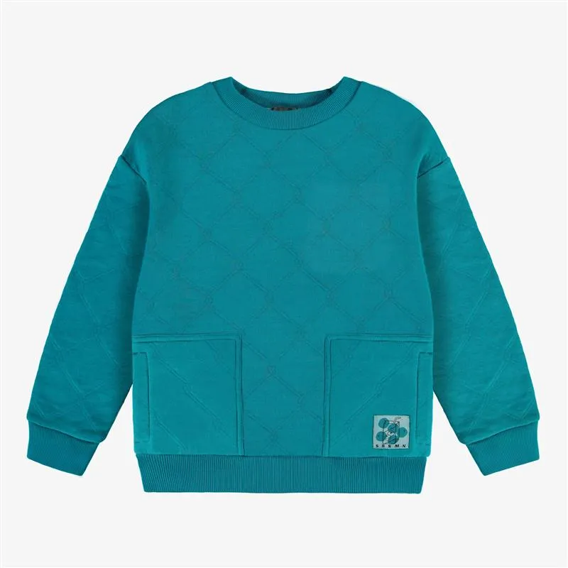 Chandail turquoise en jersey matelassé, enfant ||Turquoise quilted jersey sweater, child