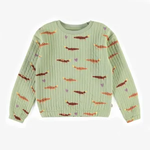 Chandail vert en jersey matelassé, enfant || Green crewneck in quilted jersey, child