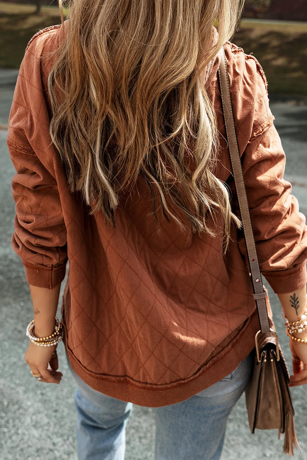 Chestnut Quilted Patchwork Exposed Seam Hoodie