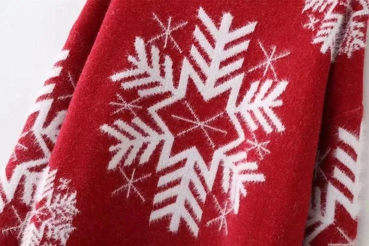 Christmas Snowflake High Neck Knitting Women Sweaters
