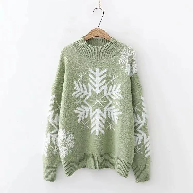 Christmas Snowflake High Neck Knitting Women Sweaters