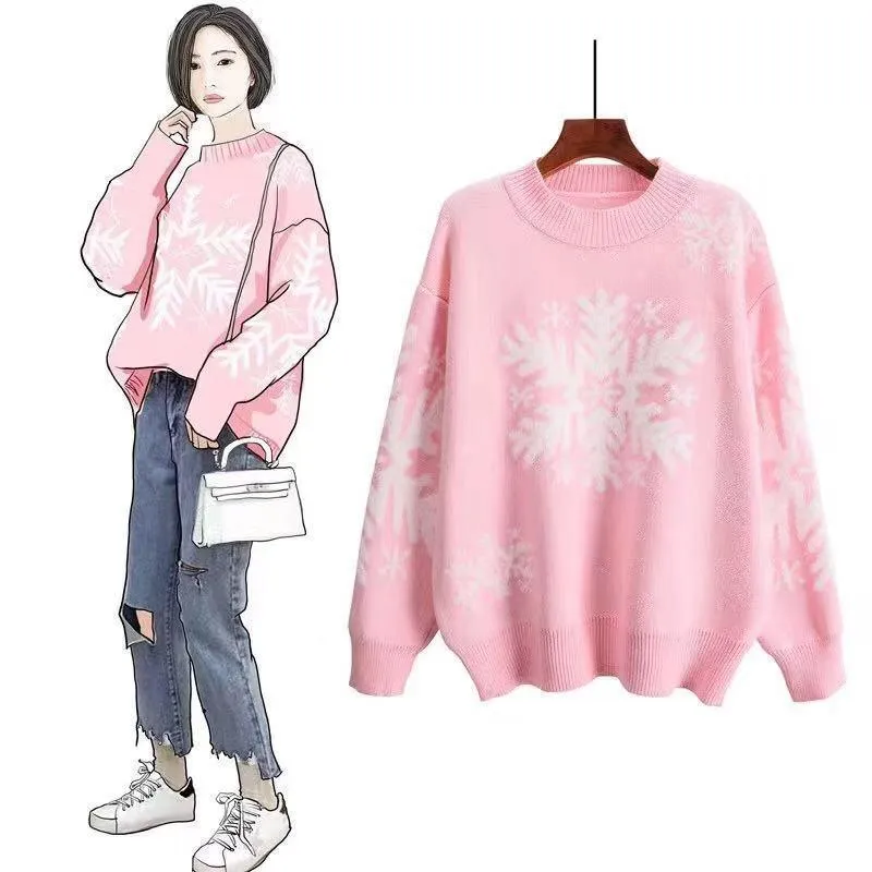 Christmas Snowflake High Neck Knitting Women Sweaters
