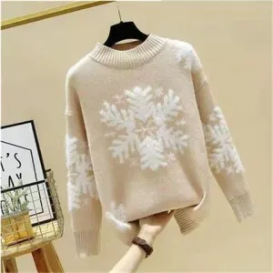 Christmas Snowflake High Neck Knitting Women Sweaters