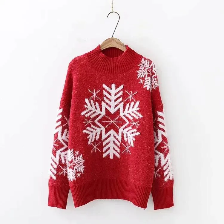 Christmas Snowflake High Neck Knitting Women Sweaters