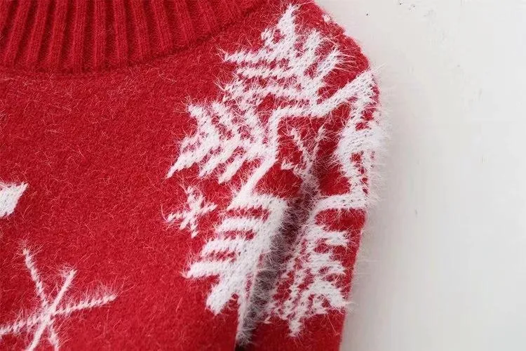 Christmas Snowflake High Neck Knitting Women Sweaters