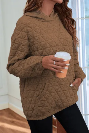 Coffee Quilted Kangaroo Pocket Hoodie